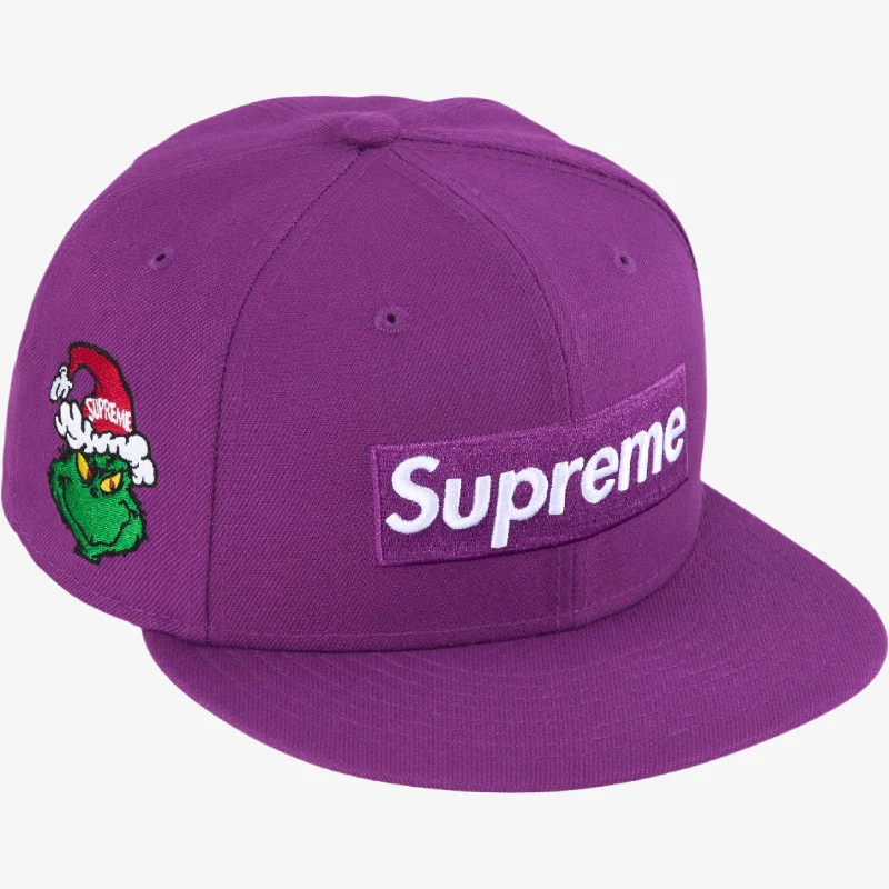 Minimalist mesh cap for airy lightweight feel -Supreme x New Era 59Fifty Baseball Hat 'Grinch Box Logo' Purple (FW24)