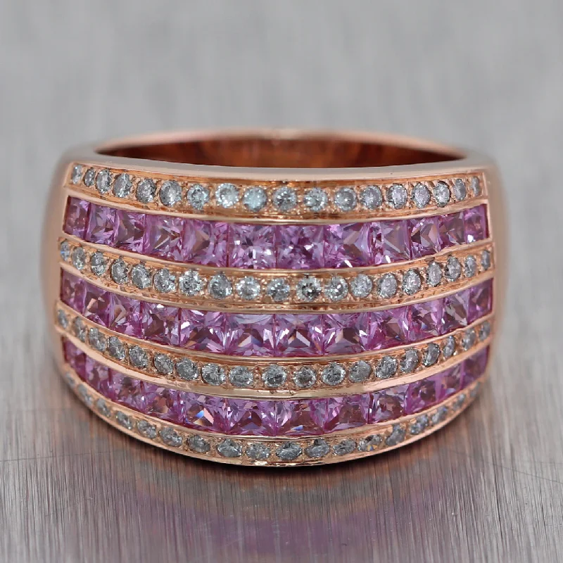 Women’s rings with engraved constellations for stars -LeVian 14k Rose Gold 2ctw Pink Sapphire & Diamond Wide Band Ring