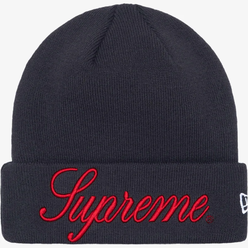 Canvas trucker cap for tough outdoor wear -Supreme x New Era Script Beanie Navy (FW24)