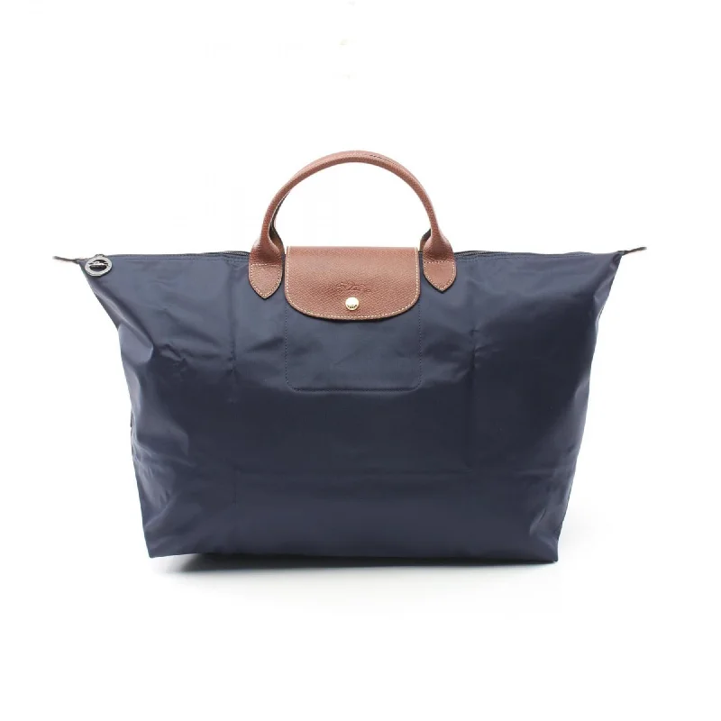 Handle bags with monogram designs for personalization -Longchamp  Navy Nylon Leather Tote Bag