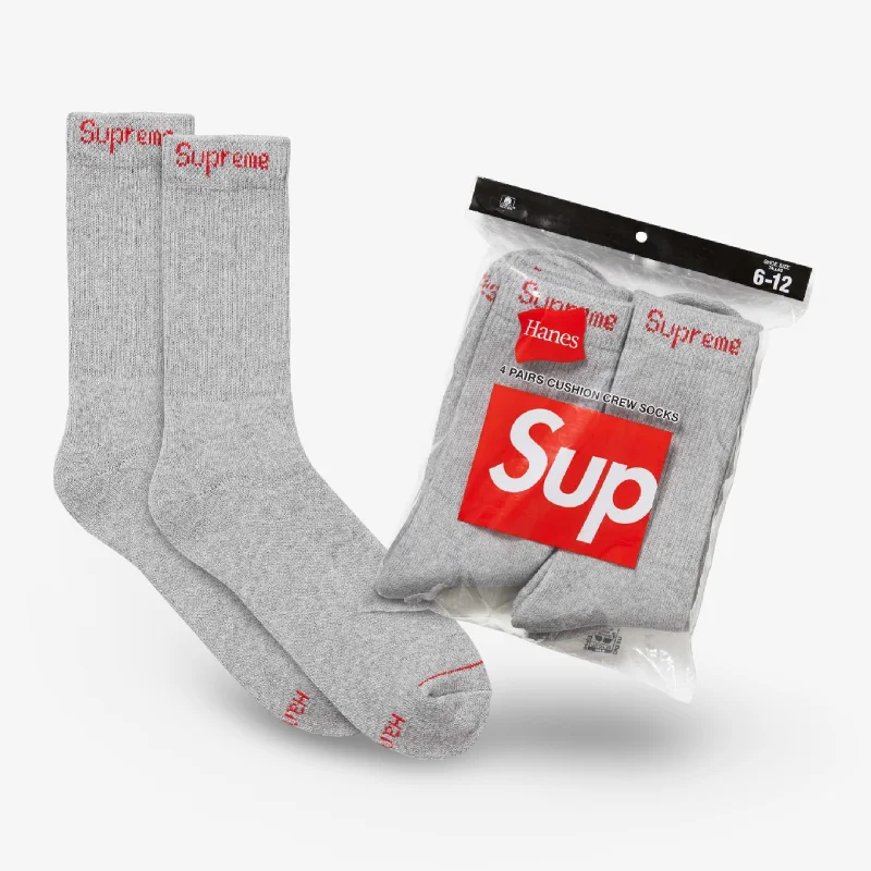 Waterproof cap for rainy day protection -Supreme x Hanes Crew Socks (4 Pack) Heather Grey (SS24)