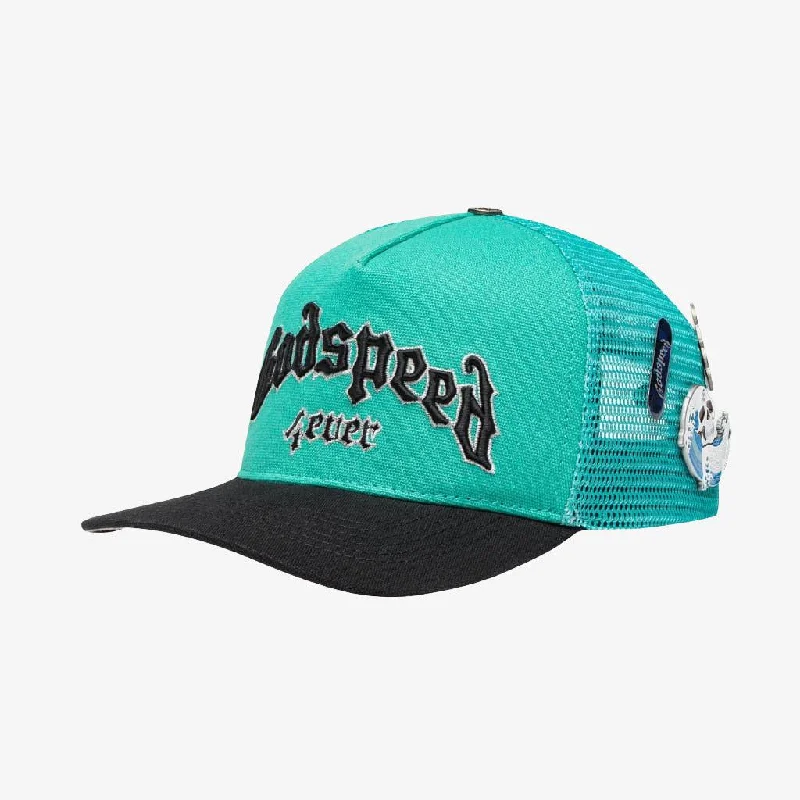 Fitted dad cap for relaxed snug wear -Godspeed 'GS Forever' Trucker Snapback Hat Turquoise / Black