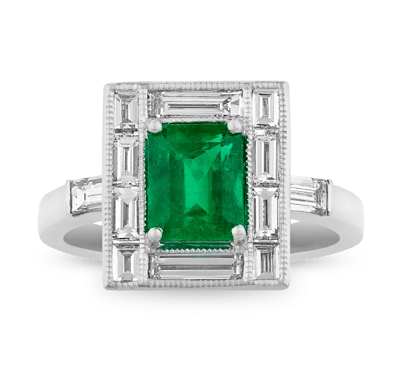 Women’s rings with rough opal for beauty -Art Deco-Style Emerald Ring, 1.46 carats