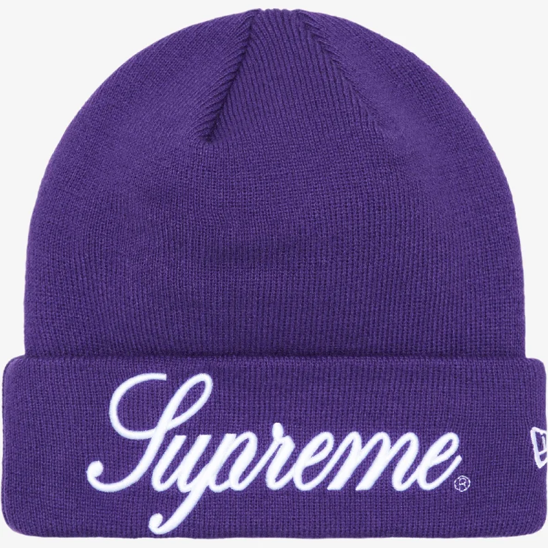 Premium leather cap with stitched logo detail -Supreme x New Era Script Beanie Purple (FW24)