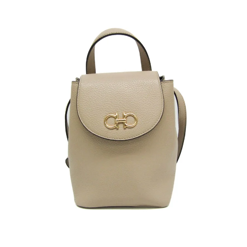 Handle bags with modern logos for branding -Salvatore Ferragamo Gancini  Leather Backpack (Pre-Owned)