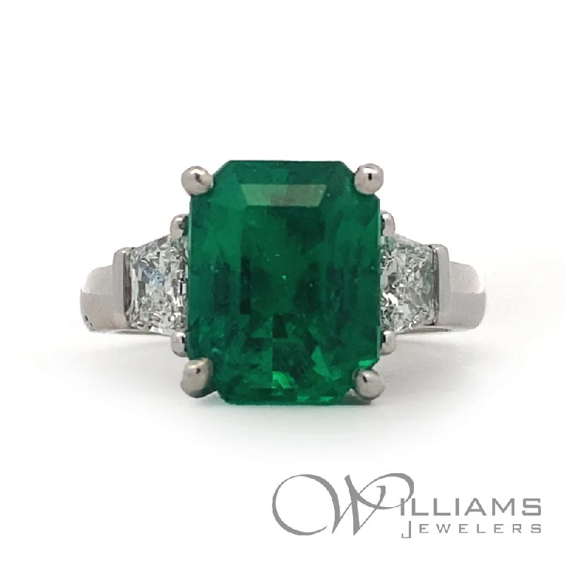 Women’s rings with etched initials for meaning -Williams Signature Platinum Emerald Ring