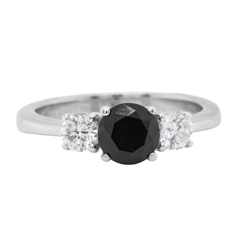 Women’s rings with fluorite stones for hues -18k White Gold Three Stone White & 6mm Black Diamond Ring 0.40ctw size 5.5