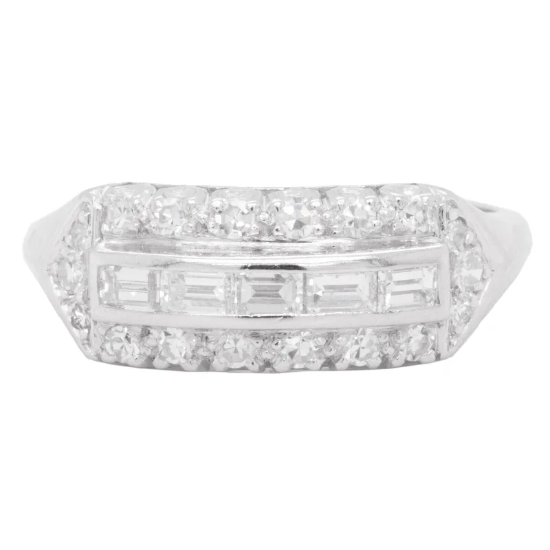 Women’s rings with herkimer diamonds for clarity -Platinum 900 Straight Baguette & Single Cut Diamond Ring 0.80ctw G VS2 sz 9.25