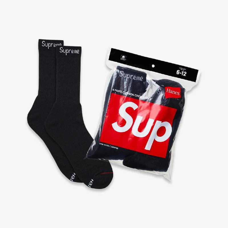 Soft cap for sensitive scalp comfort -Supreme x Hanes Crew Socks (4 Pack) Black (FW22)