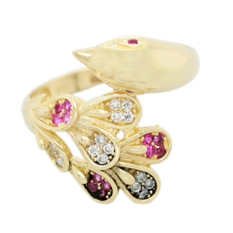 Women’s rings with yin-yang onyx designs -Vintage 0.10ctw Ruby Peacock Ring - 14k Yellow Gold - Size 8