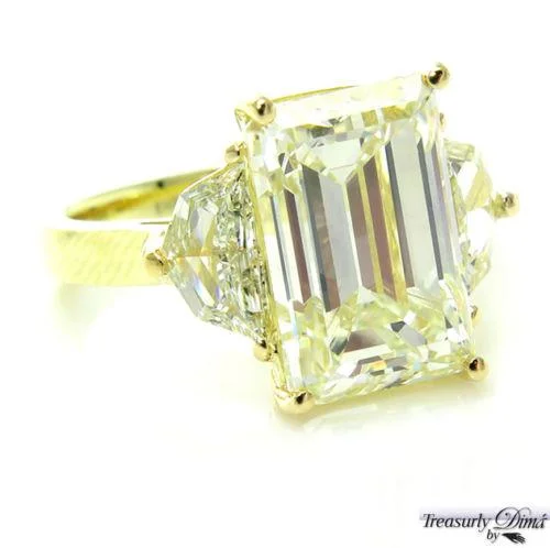 Women’s rings with carved rose quartz designs -6.28CT ESTATE VINTAGE 3 STONE EMERALD CUT DIAMOND ENGAGEMENT WEDDING RING