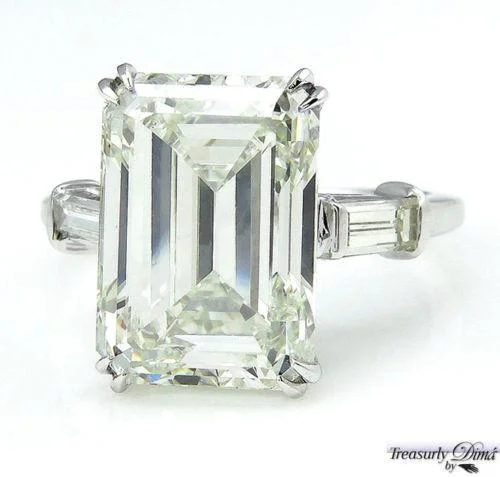 Women’s rings with faceted garnet for richness -6.87CT ESTATE VINTAGE EMERALD CUT DIAMOND ENGAGEMENT WEDDING RING