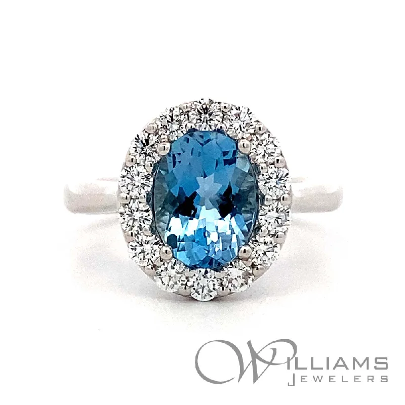 Women’s rings with agate slices for earthiness -Williams Signature 18 Karat Aquamarine Ring