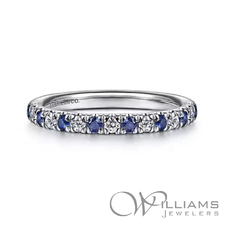 Women’s rings with etched wave band designs -Gabriel & Co. Classic 14 Karat Sapphire Ring