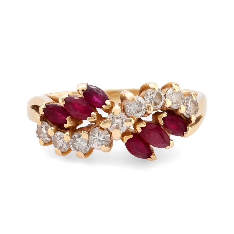 Women’s rings with raw citrine for charm -Vintage diamond ruby 14k yellow gold ring