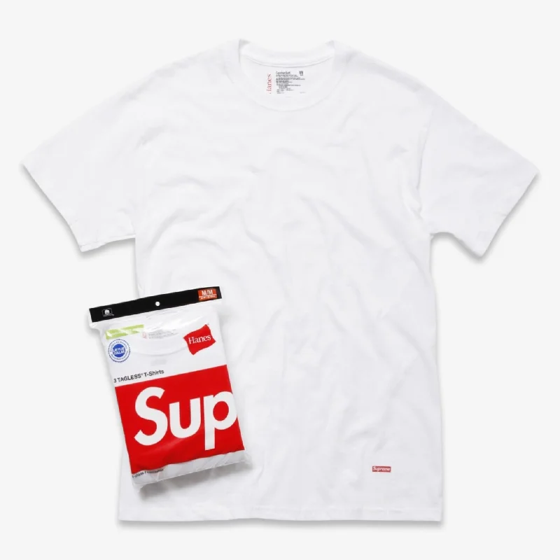 Designer baseball cap for luxury streetwear -Supreme x Hanes Tagless Tees (3 Pack) White (FW23)