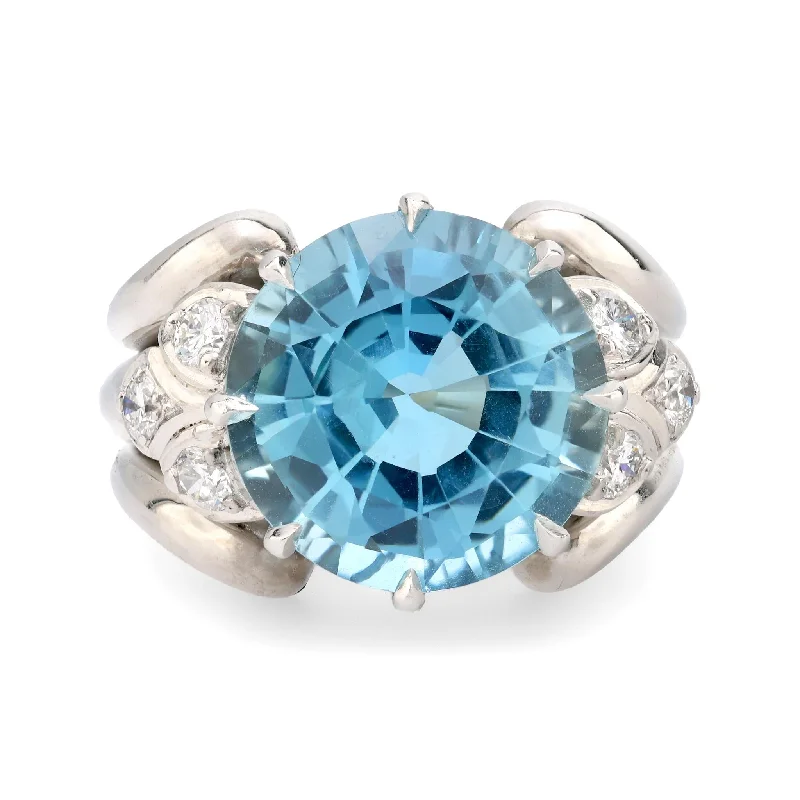 Women’s rings with natural turquoise for boho -Mid Century 8.60 carat aquamarine diamond platinum ring