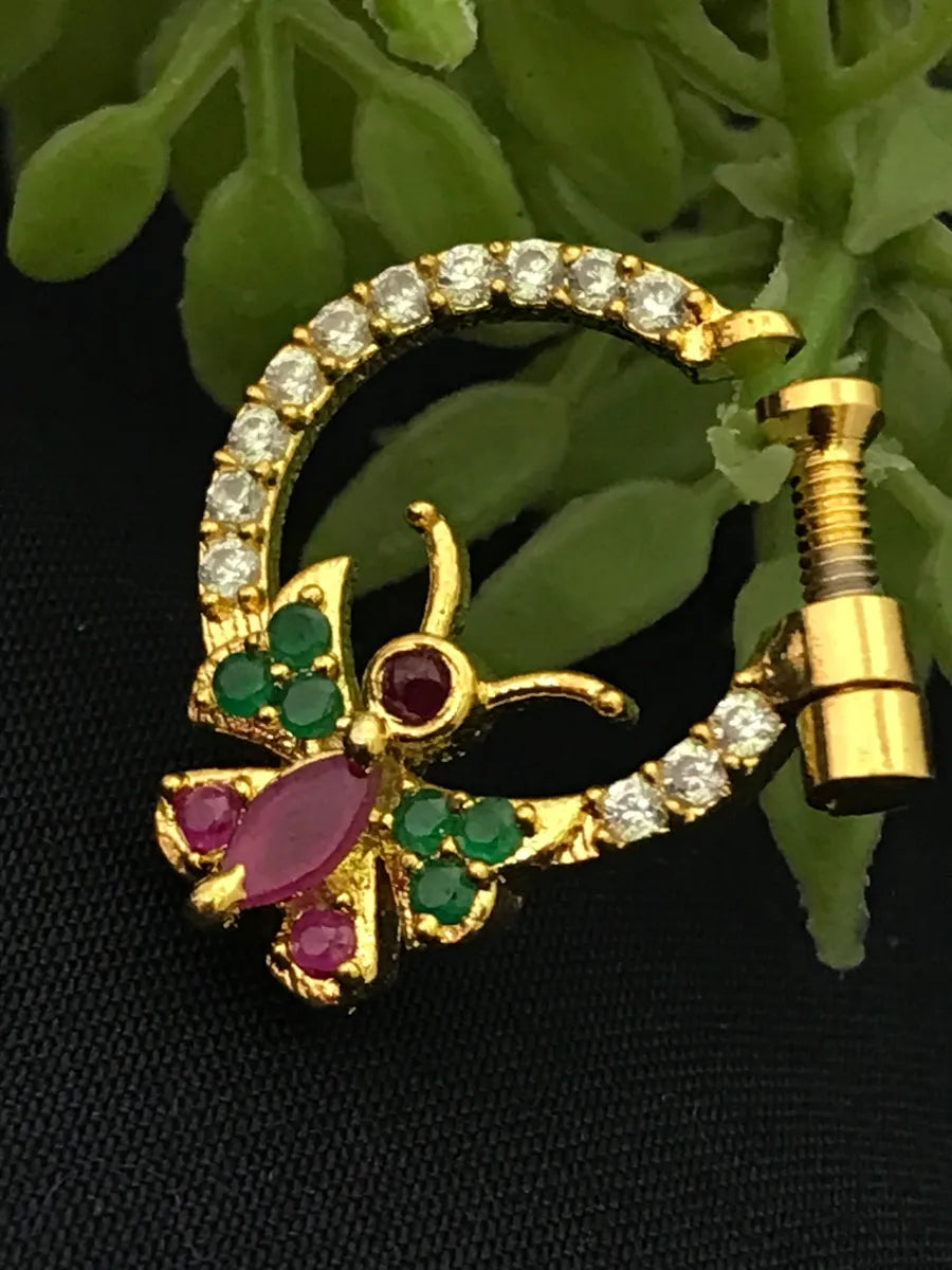 Women’s rings with rough garnet for rugged -Adorable Butterfly Design Gold Plated Nose Ring