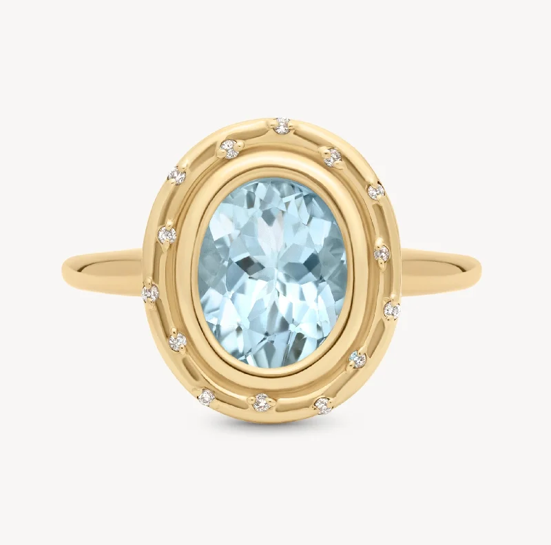 Women’s rings with brushed gold for subtlety -Aquamarine Oval Spotlight Ring