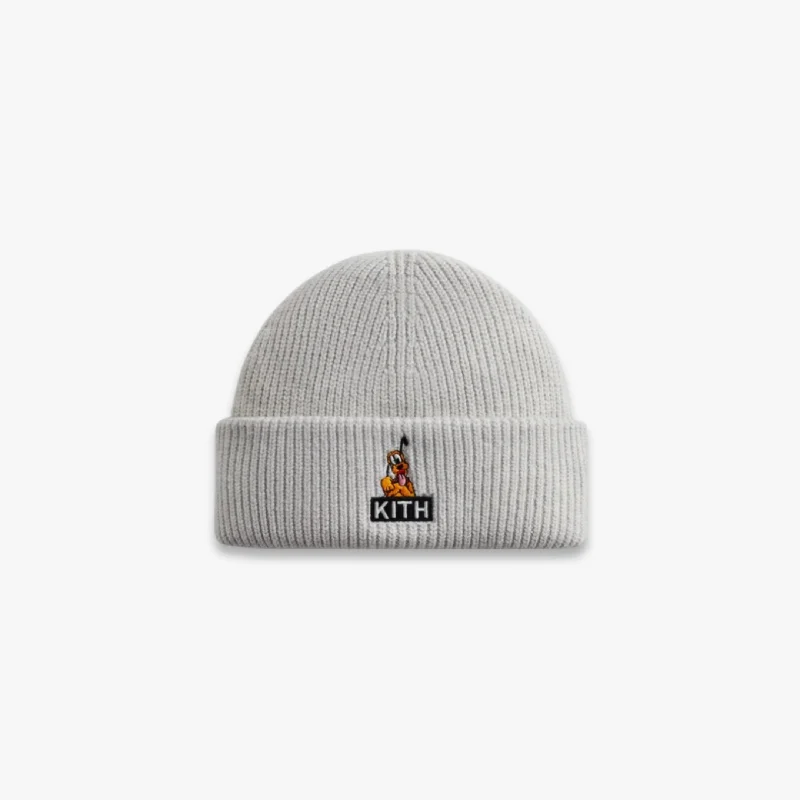 Neon graphic cap for eye-catching night runs -Kith Mia Beanie 'Mickey & Friends Pluto' Light Heather Grey (FW23)