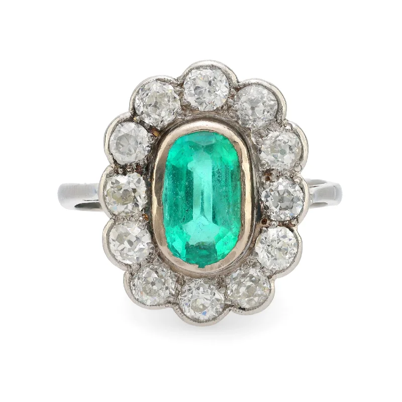 Women’s rings with natural turquoise for boho -GIA 1.60 carat oval cut emerald diamond platinum cluster ring