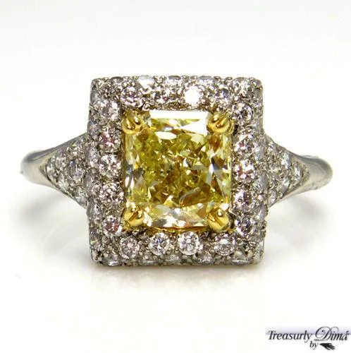 Women’s rings with citrine stones for warmth -2.56CT VINTAGE ESTATE FANCY YELLOW RADIANT DIAMOND ENGAGEMENT RING