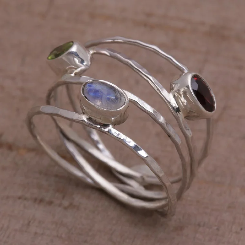 Women’s rings with topaz gems for brilliance -Brilliant Majesty Unique Multigemstone Sterling Silver Ring from Bali