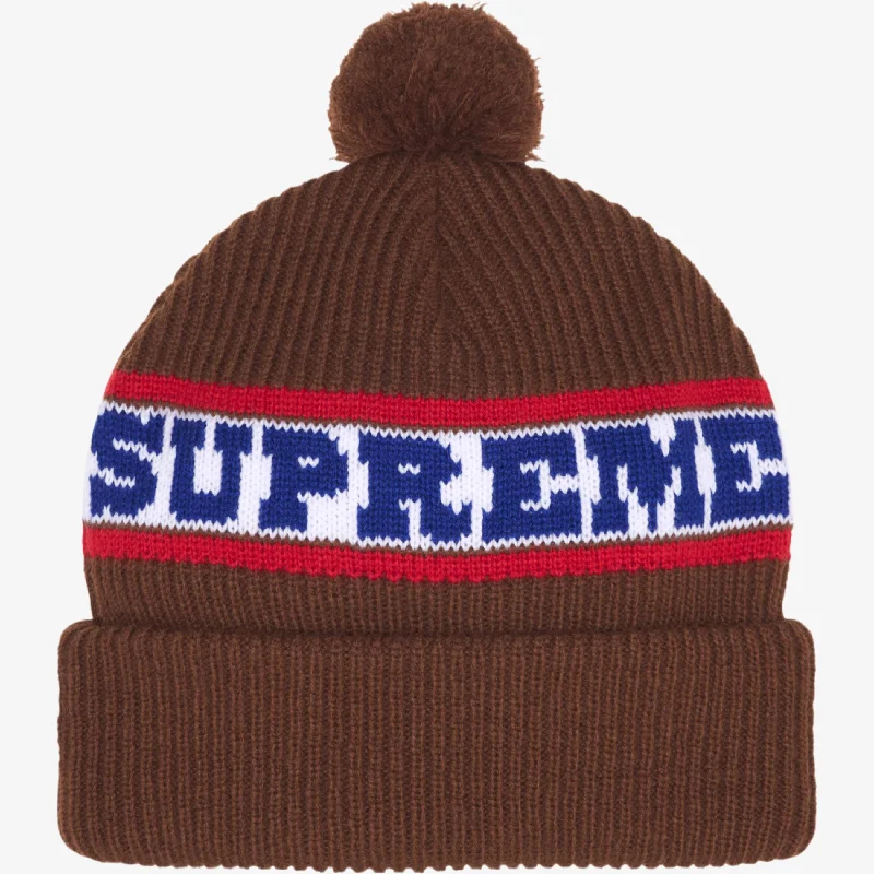 Vintage washed cap for faded cool look -Supreme Big Stripe Beanie Brown (FW24)