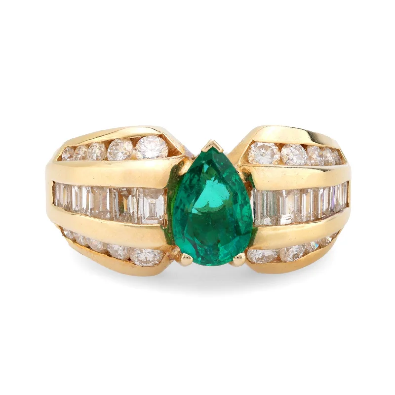 Women’s chunky rings with vibrant ruby inlays -Vintage emerald diamond 14k yellow gold ring