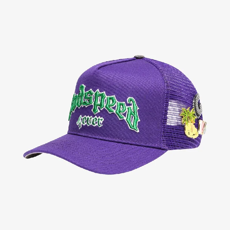 Adjustable cap with sturdy velcro closure -Godspeed 'GS Forever' Trucker Snapback Hat Grape