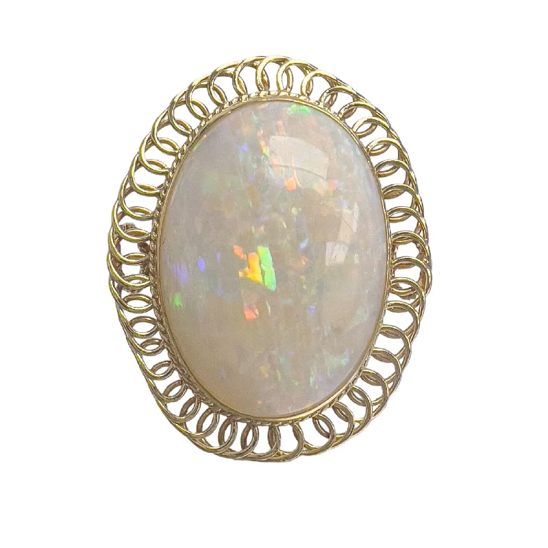 Women’s rings with carved rose quartz designs -Antique Victorian 14k Yellow Gold Cabochon Opal Spiral Wire Halo Ring Size 4.75