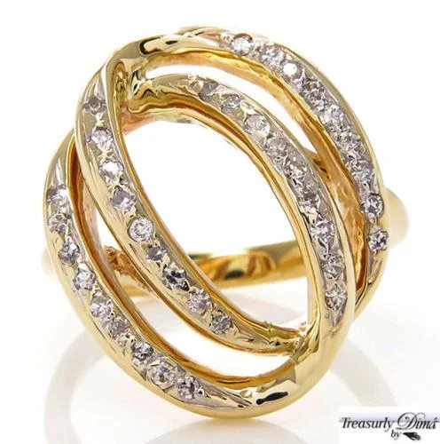 0.50CT ESTATE VINTAGE DIAMOND RIGHT HAND FASHION SWIRL 14K YELLOW GOLD RING