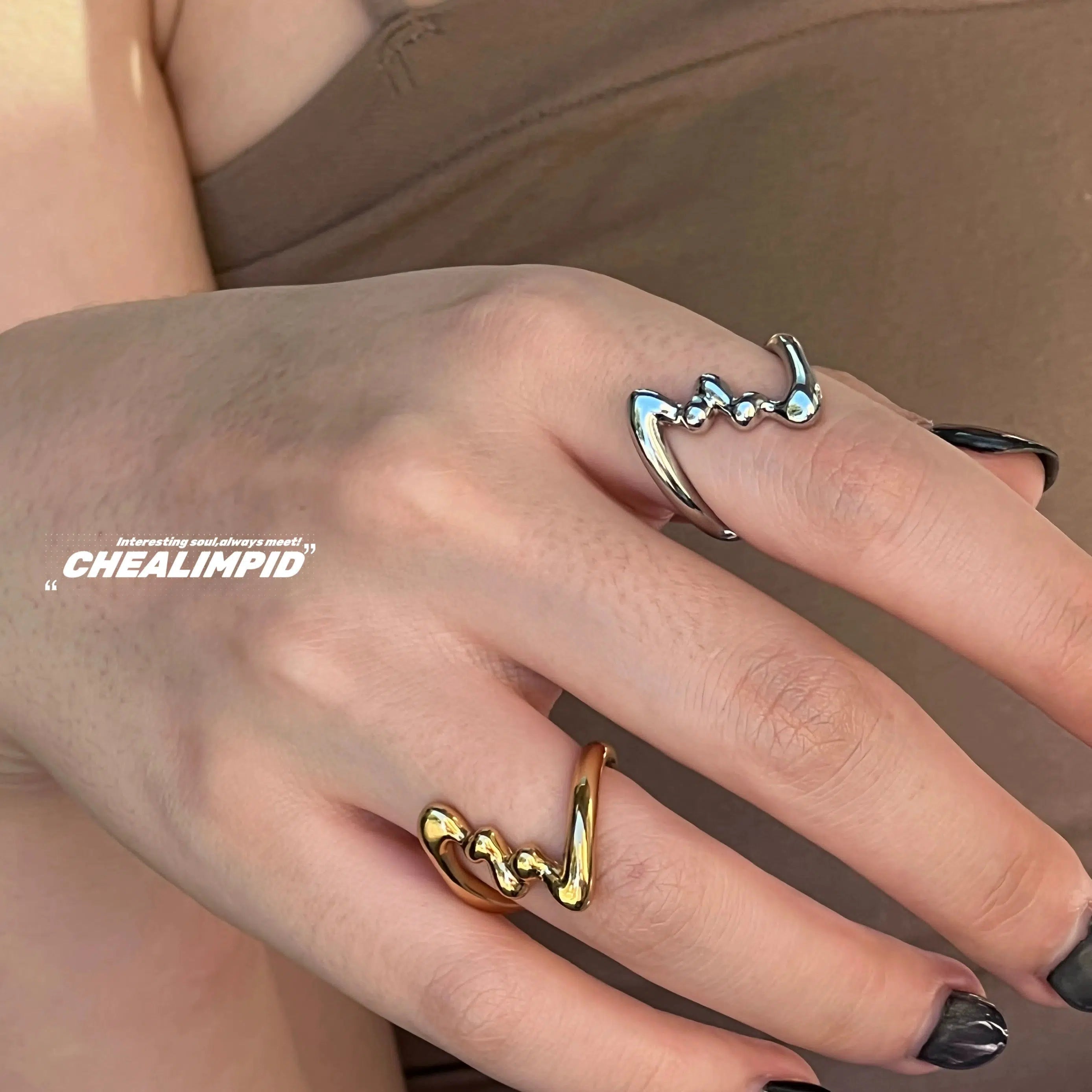 Women’s dainty rings with floral opal motifs -Modern Wave Design Rings