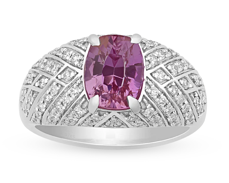 Women’s bridal rings with diamond halo settings -Untreated Pink Sapphire Ring, 2.58 Carats