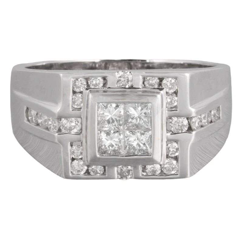 Women’s rings with herkimer diamonds for clarity -18k White Gold Four Stone Princess Cut Diamond Ring w/ accents 0.82ctw size 9.25