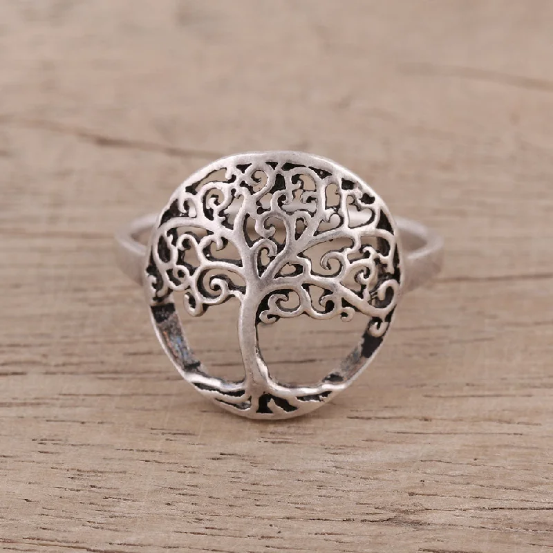 Women’s rings with gothic emerald for drama -Majestic Jali Tree Indian Sterling Silver Cocktail Ring with Jali Tree Motif