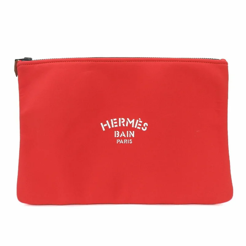 Handle bags with bold checks for trend -Hermes Kara  Nylon Clutch Bag Pouch (Pre-Owned)