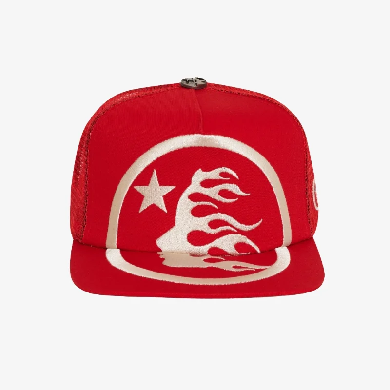 Vintage cap with distressed logo detail -Hellstar Studios 'Big Logo' Trucker Snapback Hat Red / White