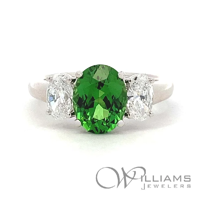 Women’s rings with faceted fluorite for hues -Williams Signature Platinum Tsavorite Garnet Ring