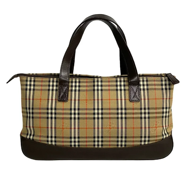 Cotton handle bags for lightweight casual wear -Burberry Burberrys  Leather Canvas Handbag Tote Bag (Pre-Owned)