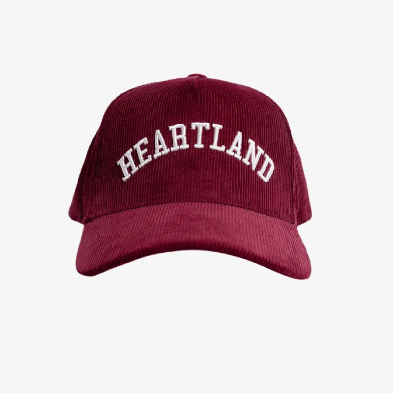 Retro striped cap for vintage sporty vibes -LLovesick 'Heartland' 3D Embroidered Corduroy Snapback Cap Cherry Red LL1-118-CRD