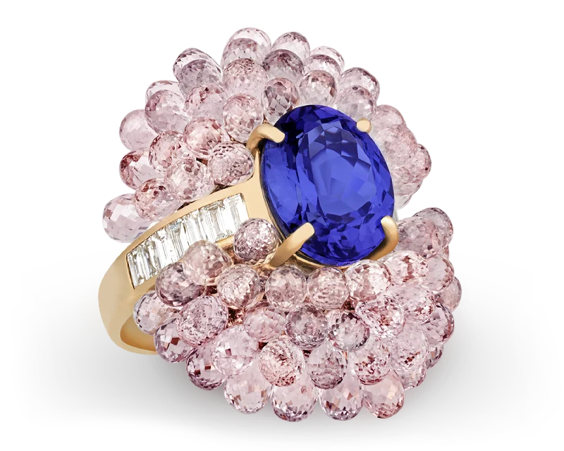 Women’s rings with aquamarine gems for calm -Tanzanite and Pink Sapphire Cocktail Ring