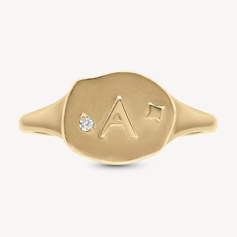 Women’s minimalist rings with polished onyx shine -Athena Initial Ring