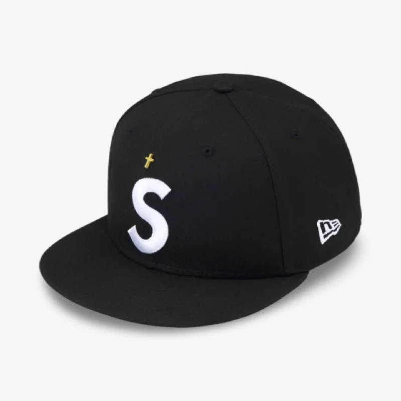 Adjustable trucker cap for outdoor summer fun -Supreme x New Era 'Gold Cross S Logo' Fitted Hat Black (SS24)