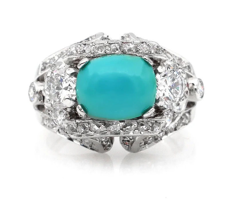 Women’s rings with pave topaz for dazzle -Art Deco 4.03ct Old European Diamond Turquoise Antique Vintage Platinum Ring