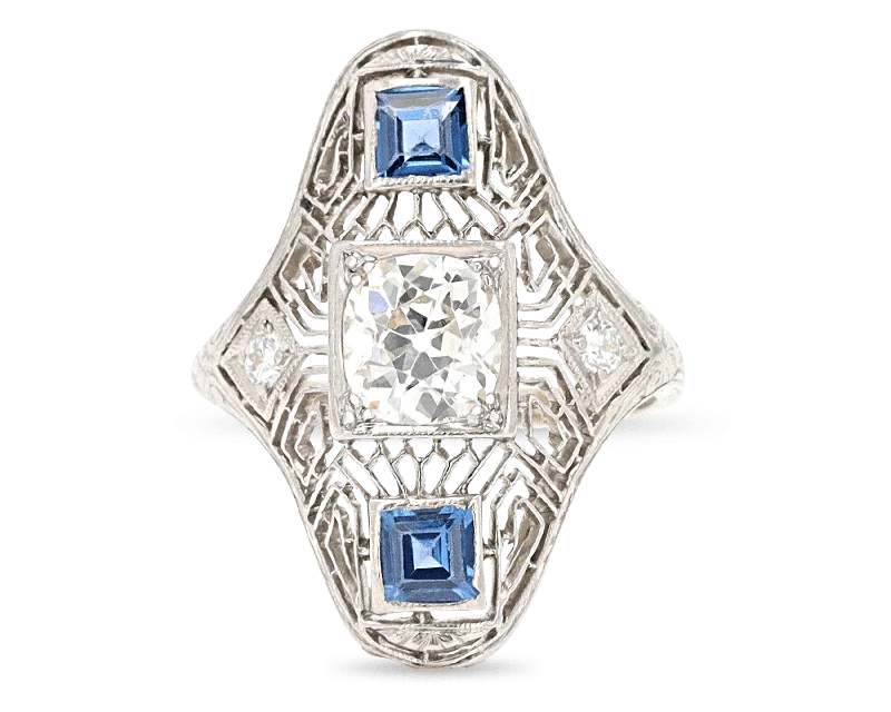 Women’s rings with crescent moonstone for charm -Art Deco Yogo Sapphire Ring