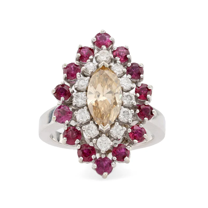 Women’s vintage-style rings with oxidized finish -Vintage Diamond Ruby Platinum and 14K White Gold Ring/Pendant