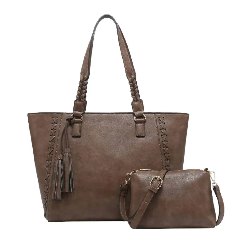 Handle bags with pastel colors for softness -Women's Lisa Structured Tote W/ Braided Accents In Dark Chocolate