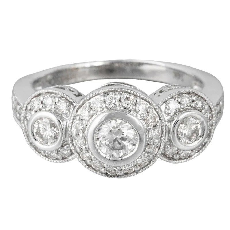 Women’s rings with spiral gold band twists -14k White Gold Diamond Halo Band Ring 0.75ctw Size 4.25 by Gabriel & Co.