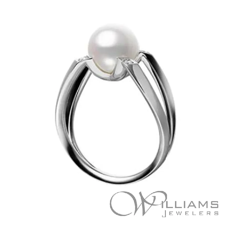 Women’s rings with raw turquoise for texture -Mikimoto 18 Karat Pearl Ring